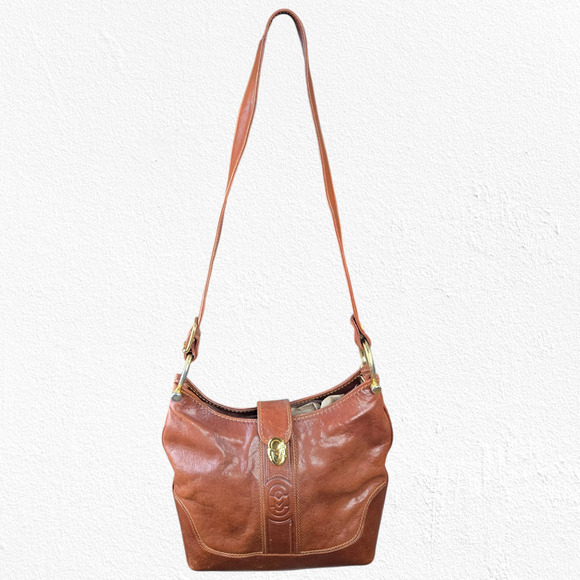 Vintage Marino Orlandi Italian Leather Hobo Bag – Cognac Brown, Gold Hardware - Picture 2 of 13